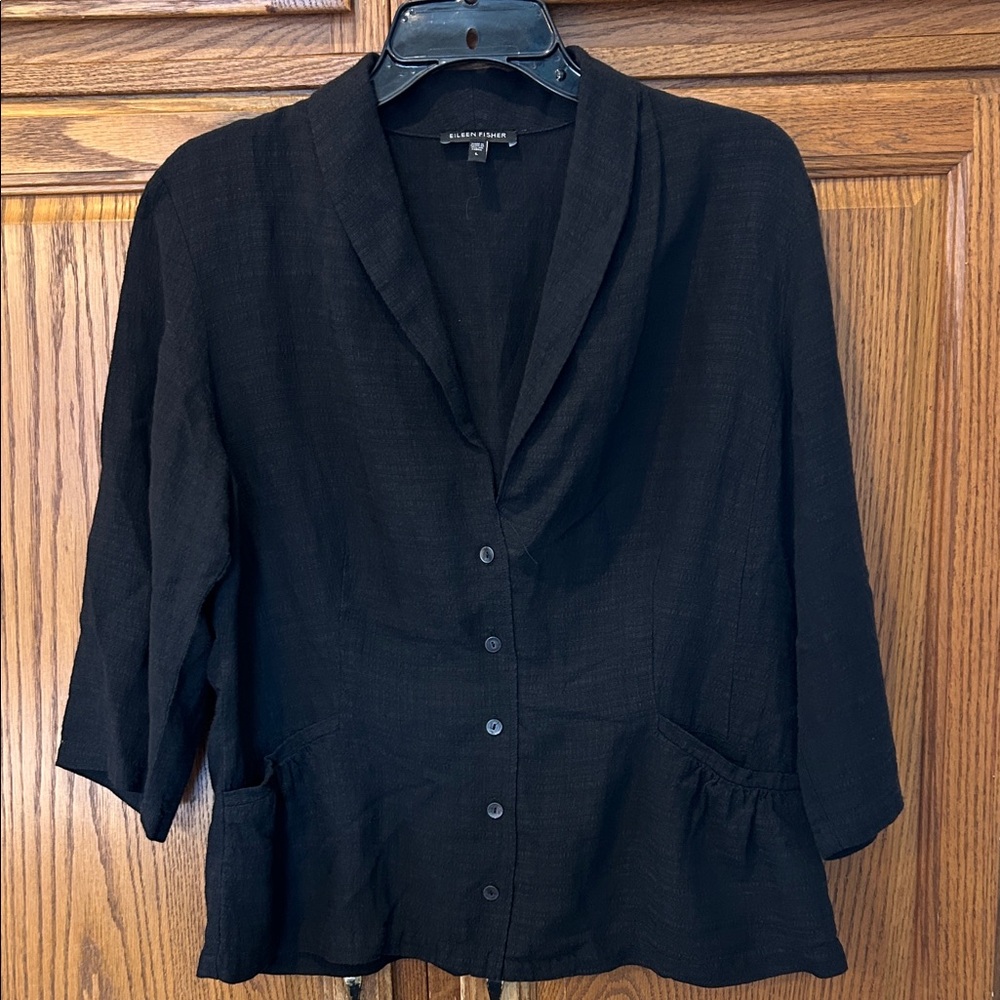 Eileen Fisher Jacket/Shirt Button Peplum Hem Pockets 3/4 Sleeve
